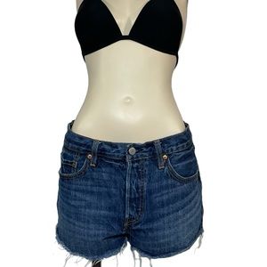 Levi’s 501 shorty denim jean shorts distressed echo park sz 28 cut offs raw hem